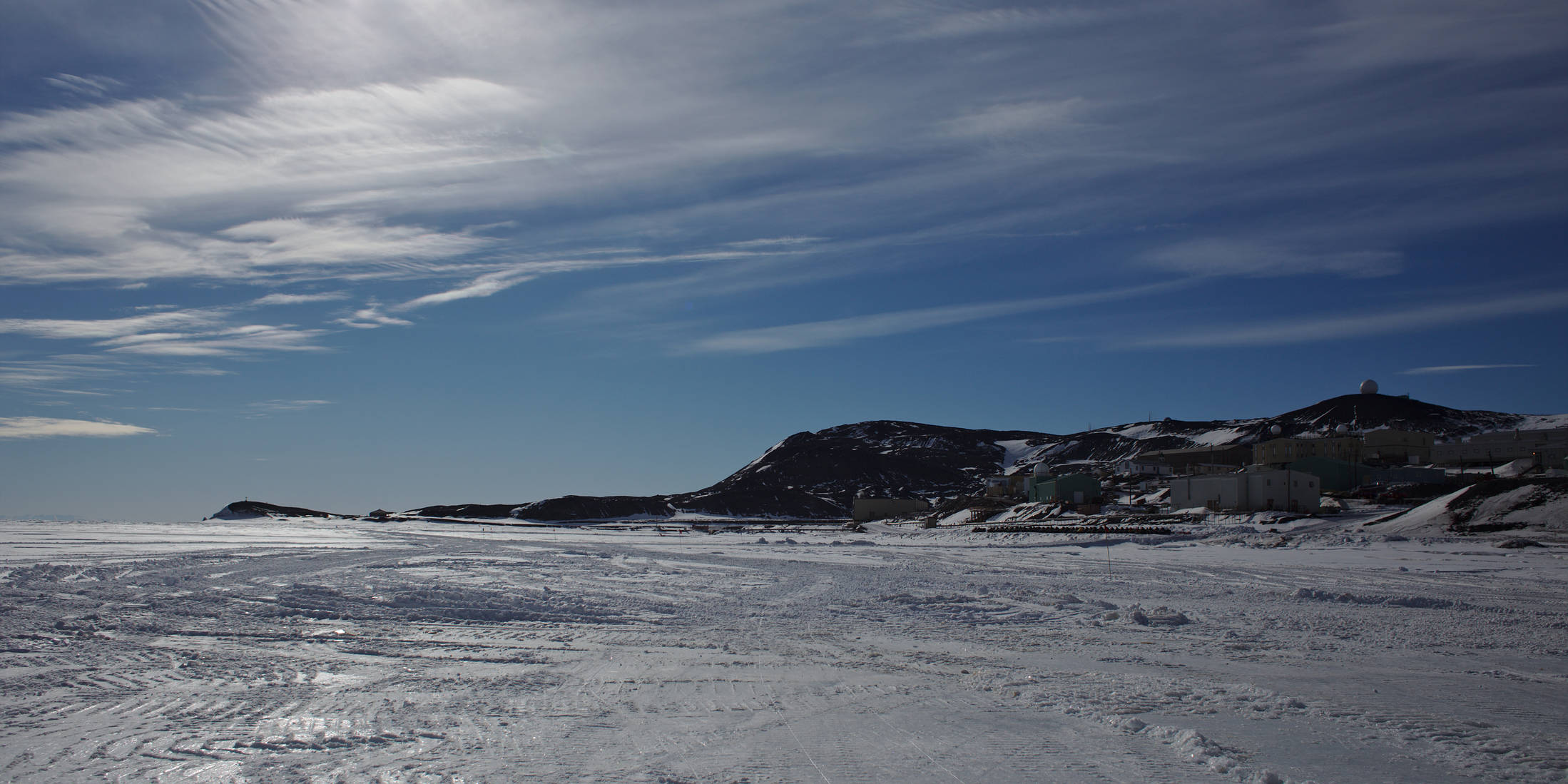 View of the station. On the left is Hut Point with Scott's Discovery Hut