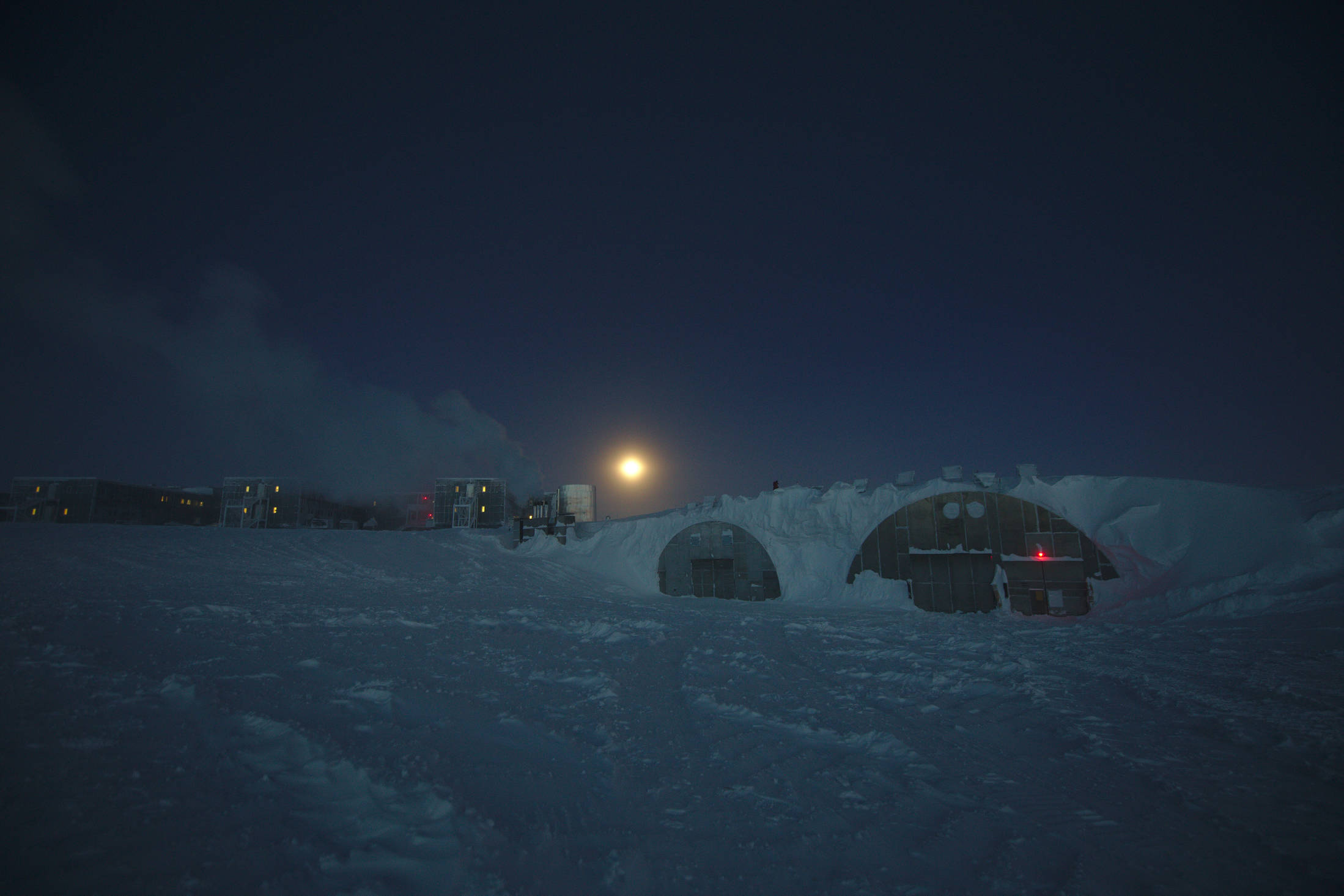 A view of the VMF/storage arches (right) and the station (left)