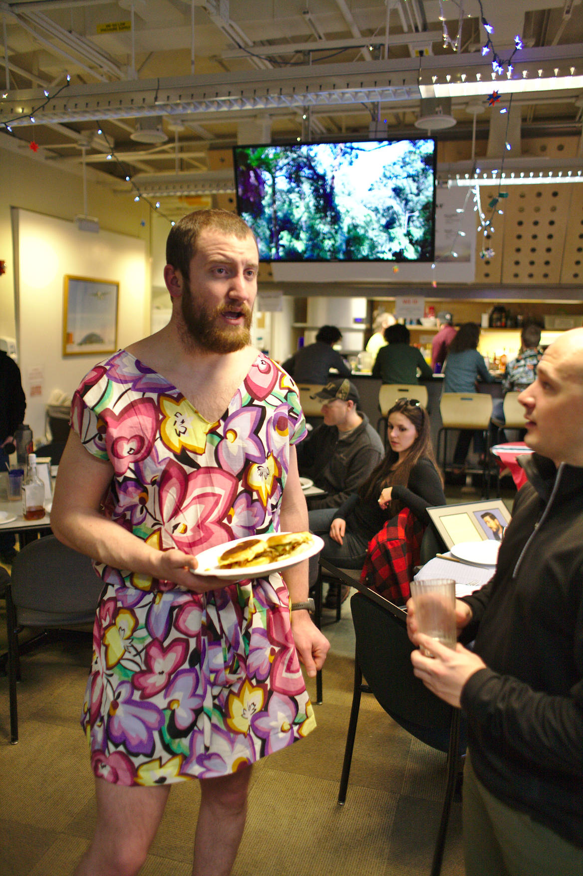 Steve rocking a colourful sunrise dress